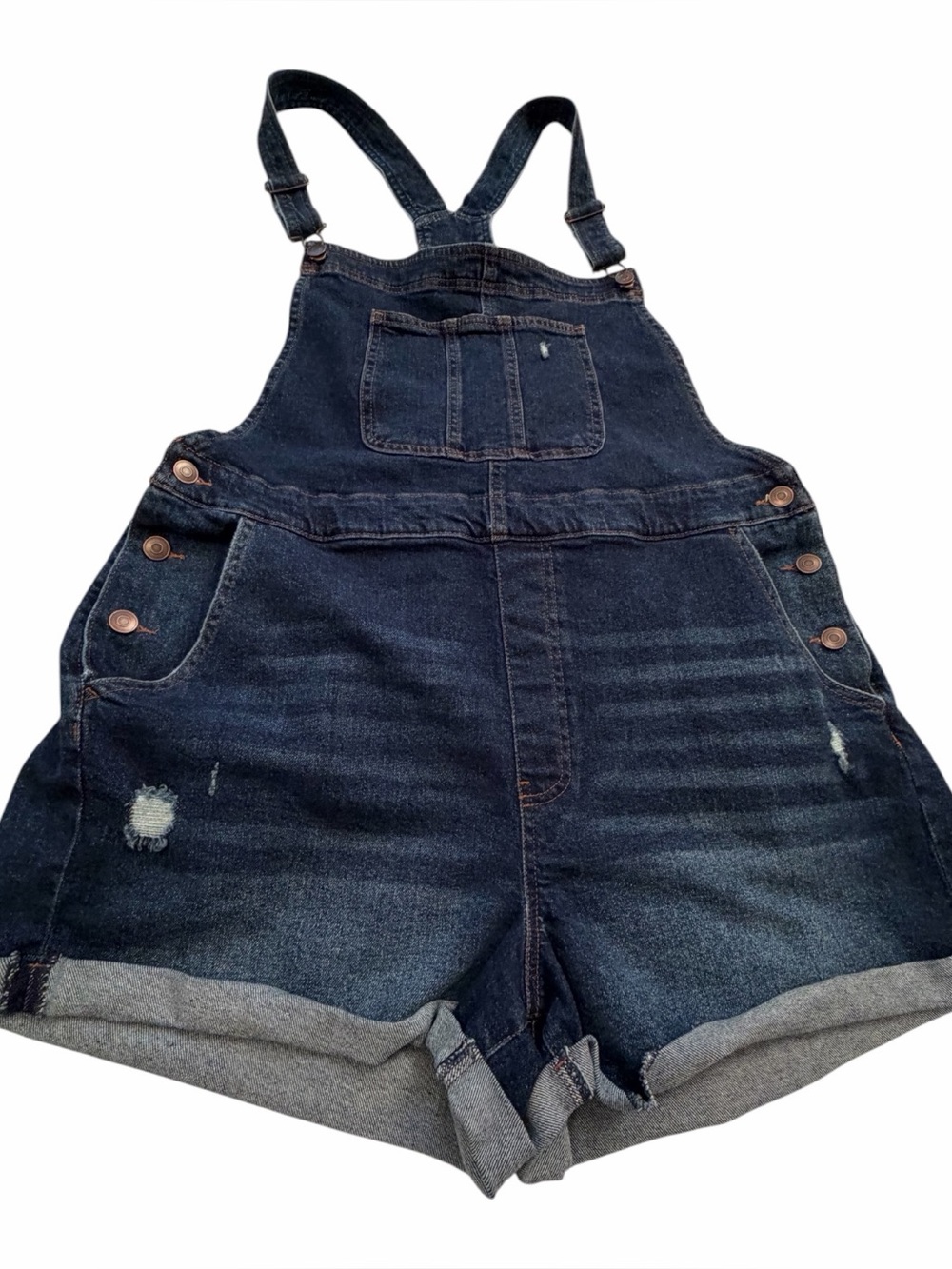 Celebrity Pink Denim Bib Short Overalls-dark wash,Distressed-Size XXXL